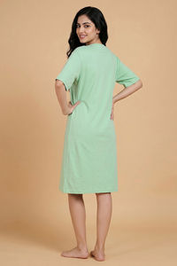 Zivame Peanuts Knit Cotton Loungewear Dress - Quiet Green — thumbnail 2